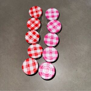 10 Bonne Maman small jam jars Gingham Checkered- Red and Pink